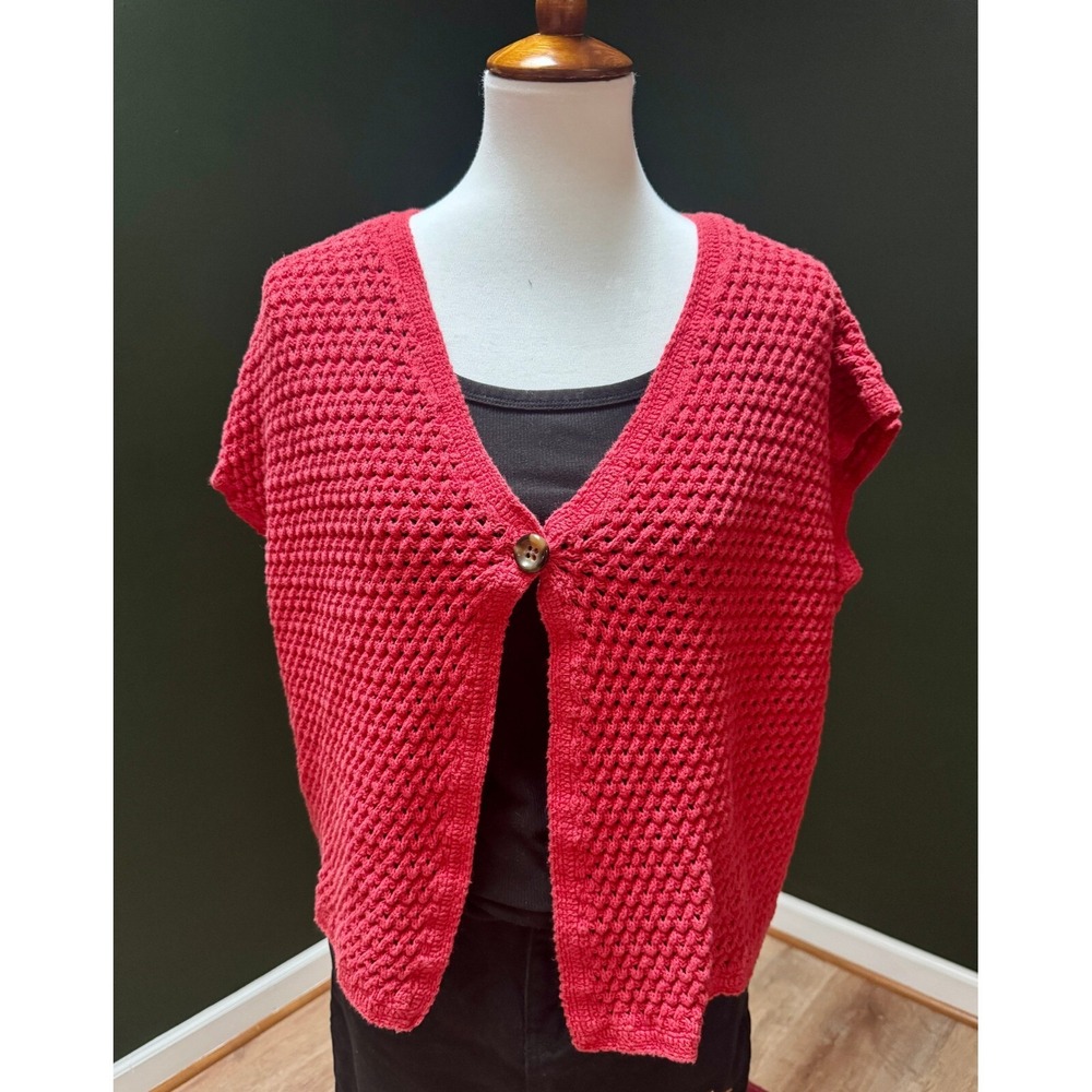 Jones New York Crochet Open Front Red Cardigan Women's 2X